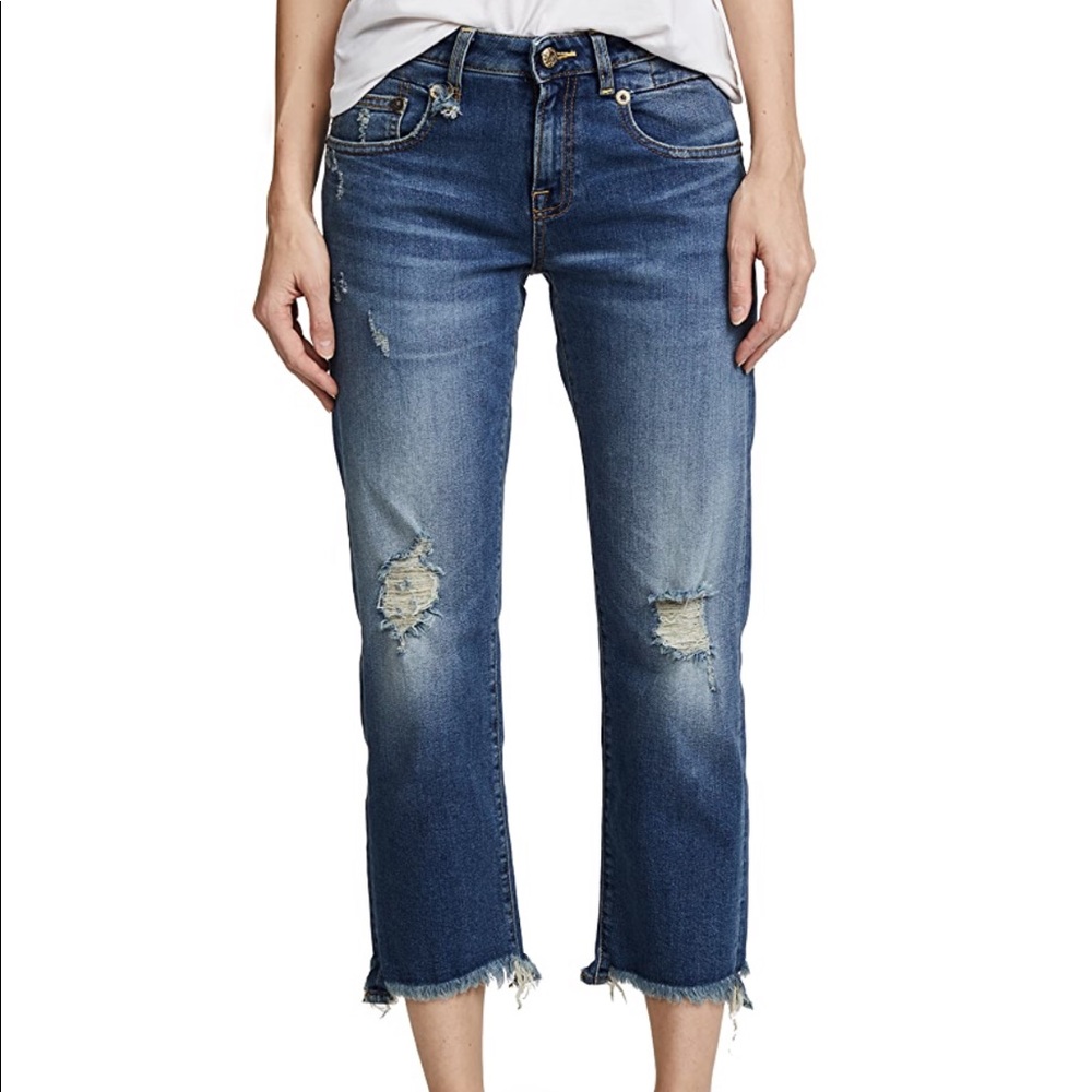 R13 Straight Boy Distressed Ripped Ankle Jeans 28